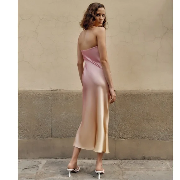 Zara STRAPLESS TIE DYE SATIN EFFECT DRESS - Picture 8 of 16
